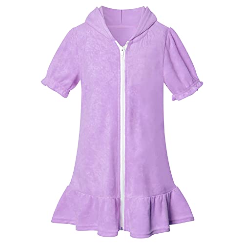 Badeponcho Kinder, Frottee Cover Up Strandkleid Mit Kapuze Badekleid Mit Reißverschluss Badeanzug Mit Rock Baumwolle Schwimmanzug Saugfähiges Poncho Sommer Mädchenkleid Bademantel Bademode von Generisch