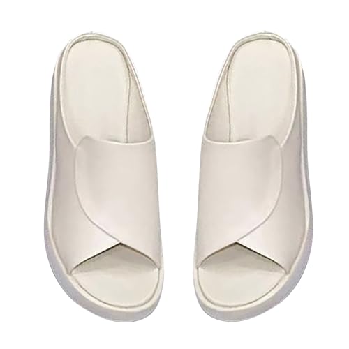 Badeschlappen Mädchen, Slippers Damen Weiß Superweiche Hausschuhe Leichte Muffin Sandalen Plateau Bequeme Badeschuhe Slip On Barfussschuhe Flache Peeptoe Sandalette Freizeit Sommerschuhe von Generisch