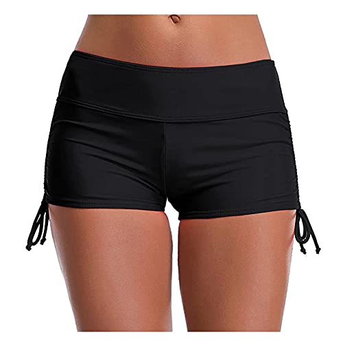 Badeshorts Damen Enge Badehose Kurze Bikinihose mit Liner Schnell Trocknend Badehose Wassersport Schwimmshorts Seitlichem Split Schwimmhose Hohe Taille Boardshorts Strand Surf Bikini Shorts mit Tasche von Generisch