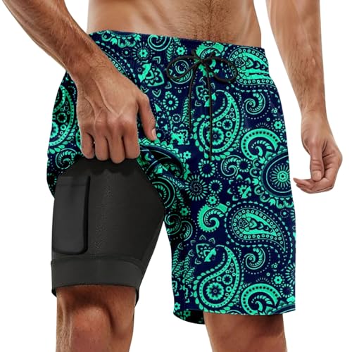 Badeshorts Herren mit Kompression Liner 2 in 1 Atmungsaktiv Tropenmuster Badehose Herren Elastisch Sommer Strand Badehosen Board Shorts Urlaub Hawaii Retro Blumen Badehose mit Reißverschlusstasche Badeshorts Herren mit Kompression Liner 2 in 1 Atmungsaktiv Tropenmuster Badehose Herren Elastisch Sommer Strand Badehosen Board Shorts Urlaub Hawaii Retro Blumen Badehose mit Reißverschlusstasche von Generisch