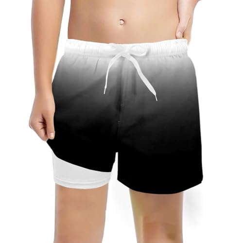 Badeshorts Mit Innenhose Jungen Gerades Bein Hoher Taile Schwimmshorts Boardshorts Mit Tunnelzug Und Taschen Einfarbig Swimming Shorts Leicht Stretch Bequem Short Black 10T von Generisch