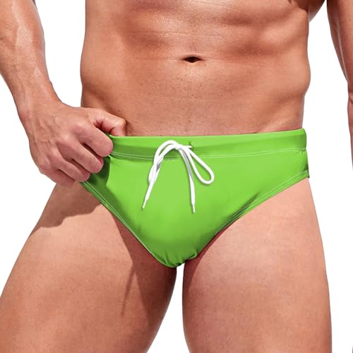 Badeslip Herren Badehose Slip Schwimmhose Kurz Eng Anliegend Badebekleidung Schwimmen Kurze Shorts Badehose Herren Eng Kurz Badeshorts mit Tunnelzug Schwimmhose Badeslip Jungen (02-Green, XXL) von Generisch