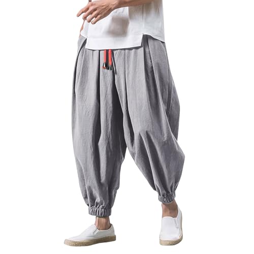 Baggy Haremshose Herren Sommer Leinenhose Leichte Sommerhose Weite Pumphose Pluderhose Aladinhose mit Kordelzug Elastischer Taille Japanische Freizeithose für Männer Junge Y2K Hippie Hose Streetwear Baggy Haremshose Herren Sommer Leinenhose Leichte Sommerhose Weite Pumphose Pluderhose Aladinhose mit Kordelzug Elastischer Taille Japanische Freizeithose für Männer Junge Y2K Hippie Hose Streetwear von Generisch