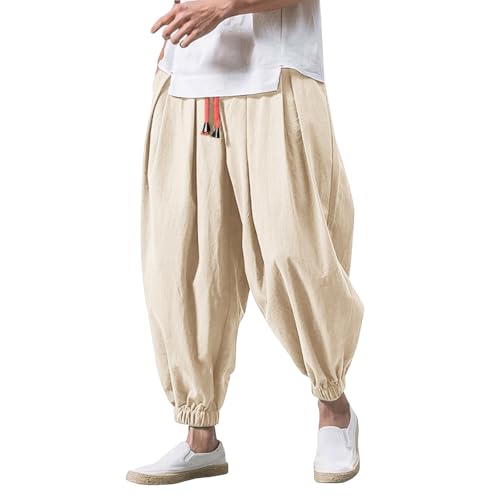 Baggy Haremshose Herren Sommer Leinenhose Leichte Sommerhose Weite Pumphose Pluderhose Aladinhose mit Kordelzug Elastischer Taille Japanische Freizeithose für Männer Junge Y2K Hippie Hose Streetwear Baggy Haremshose Herren Sommer Leinenhose Leichte Sommerhose Weite Pumphose Pluderhose Aladinhose mit Kordelzug Elastischer Taille Japanische Freizeithose für Männer Junge Y2K Hippie Hose Streetwear von Generisch