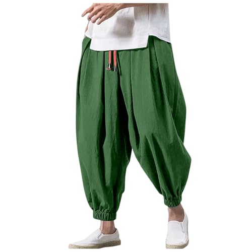 Baggy Haremshose Herren Sommer Leinenhose Leichte Sommerhose Weite Pumphose Pluderhose Aladinhose mit Kordelzug Elastischer Taille Japanische Freizeithose für Männer Junge Y2K Hippie Hose Streetwear von Generisch