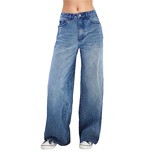 Baggy Jeans Damen, Damen Jeanshosen mit Hoher Taille Y2K Style Streetwear Hose Casual Weite Baggy Denimhose Vintage Schlaghosen Wide Leg Jeans Damen High Waist Baggy Damen Jeans Weites Bein von Generisch