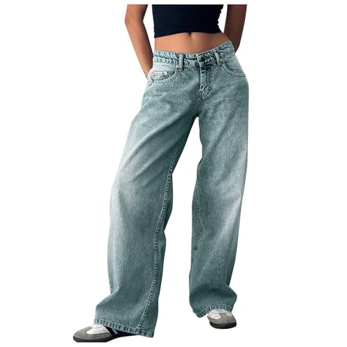 Baggy Jeans Damen Boyfriend Y2k Jeanshose Hip Hop Straight Vintage Low Waist Denim Hose Breites Bein Locker Streetwear Schlupfjeans Freizeithose von Generisch