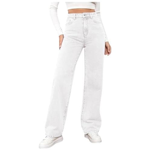 Baggy Jeans Damen High Waist Jeanshose Weites Bein Denimhose Große Größen Stretch Hose Hihop Jogginghose Y2K Jeanshosen Oversized Freizeithose Locker Sweathose Teenager-Mädchen (#01-White, S) von Generisch