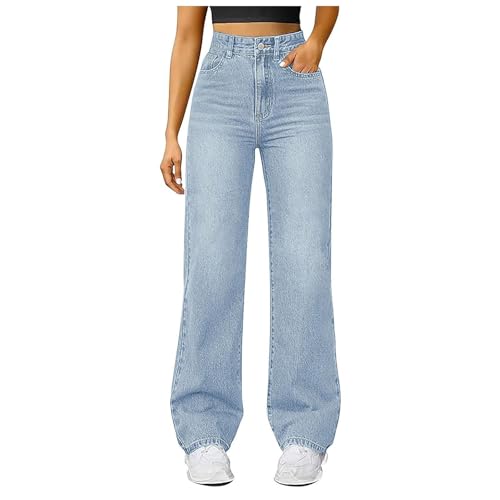 Baggy Jeans Damen High Waist -Jeanshose Weites Bein Denimhose Große Größen Stretch Hose Hihop Jogginghose Y2K Jeanshosen Oversized Freizeithose Locker Sweathose Teenager-Mädchen Streetwear von Generisch