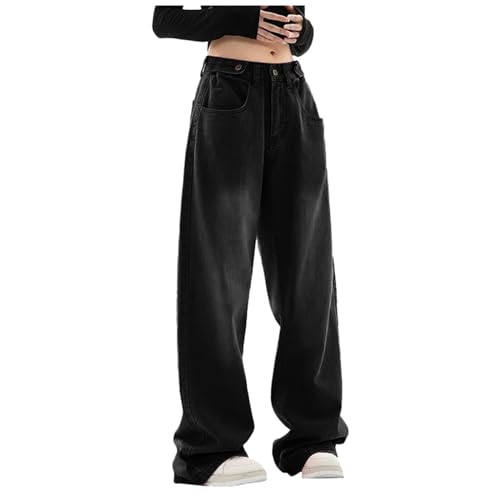 Baggy Jeans Damen High Waist Straight Y2k Pants Weites Bein Wide Leg Denim Hose Baggy Sommer Jeanshose Zerrissen Locker Schlupfjeans Lässige mit Taschen Hosen Leicht Freizeithose von Generisch