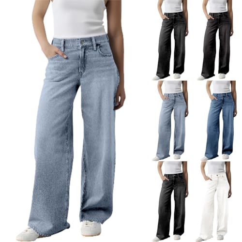 Baggy Jeans Damen High Waist Wide Leg Denim Hose Loose Fit Gerade Frauen Hosen Streetwear Oversized Freizeithose Stretch Bequem Jeanshose von Generisch