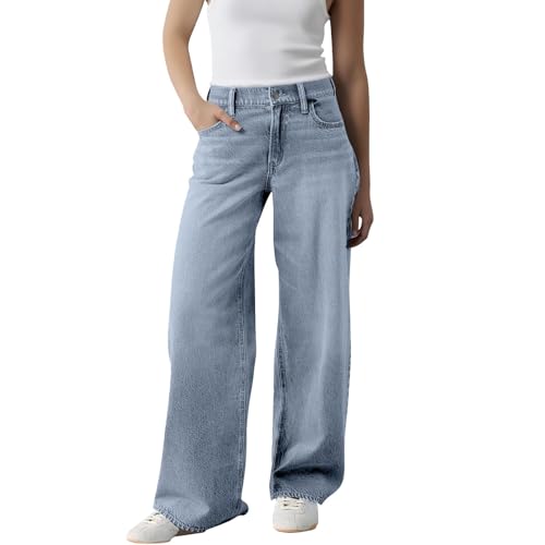 Baggy Jeans Damen Low Waist - Jeanshose Weites Bein Denimhose Große Größen Stretch Hose Jogginghose Y2K Jeanshosen Oversized Freizeithose Locker Sweathose Teenager-Mädchen Streetwear von Generisch