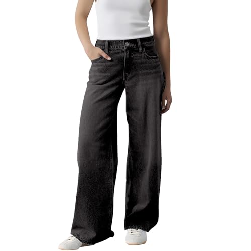 Baggy Jeans Damen Low Waist - Jeanshose Weites Bein Denimhose Große Größen Stretch Hose Jogginghose Y2K Jeanshosen Oversized Freizeithose Locker Sweathose Teenager-Mädchen Streetwear von Generisch