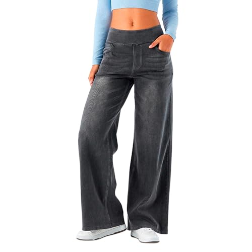 Baggy Jeans Damen Stretch Jeanshose mit weitem Bein und Gummizug Hohe Taille Denim Hosen Streetwear Freizeithose Elegant Damenhose Lockere Denim Pants Stilvolle Schlupfjeans Baggy Jeans Damen Stretch Jeanshose mit weitem Bein und Gummizug Hohe Taille Denim Hosen Streetwear Freizeithose Elegant Damenhose Lockere Denim Pants Stilvolle Schlupfjeans von Generisch