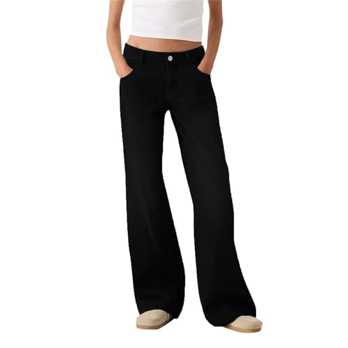 Baggy Jeans Damen Weites Bein Jeanshosen High Waist Y2K Straight Leg Jeans Baggy Hose Vintage Gerades Bein Loose Casual Freizeithose Hohe Taille Denim Pants Bequeme Loose Fit Breite Hose Schwarz,S von Generisch