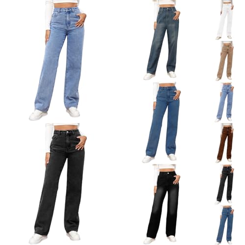 Baggy Jeans Damen Y2K High Waist Jeanshose Straight Leg Oversized Denimhose Locker Hosen Hip Hop Jogginghose Stretch Bequem Herbste Freizeithose mit Taschen Blau M von Generisch