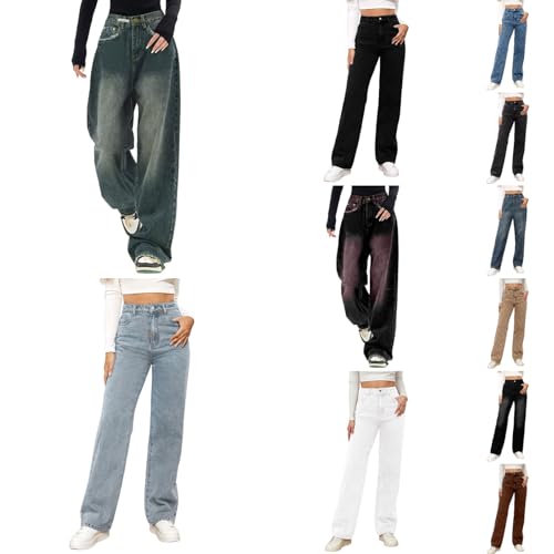 Baggy Jeans Damen Y2K High Waist Jeanshose Weites Bein Damen Oversized Denimhose Loose Hosen Hip Hop Jogginghose Stretch Freizeithose Schlupfjeans Blau M von Generisch