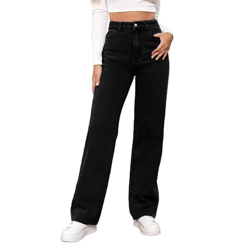Baggy Jeans Damen Y2K High Waist Jeanshose Weites Bein Damen Oversized Denimhose Loose Hosen Hip Hop Jogginghose Stretch Freizeithose Schlupfjeans Schwarz S von Generisch