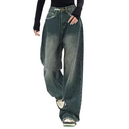 Baggy Jeans Damen Y2k Boyfriend Damen Jeanshose Hoher Taille Hip Hop Straight Vintage Denim Hose Breites Bein Loose Hosen Locker Streetwear Schlupfjeans Freizeithose von Generisch