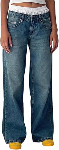 Baggy Jeans Damen Y2k Straight Leg Jeans Damen Niedrige Taille Stretchy Gerades Bein Loose Denim Hose Casual Low Waist Baggy Freizeithose Streetwear von Generisch