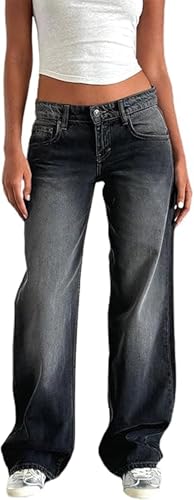 Baggy Jeans Damen Y2k Straight Leg Jeans Damen Niedrige Taille Stretchy Gerades Bein Loose Denim Hose Casual Low Waist Baggy Freizeithose Streetwear von Generisch