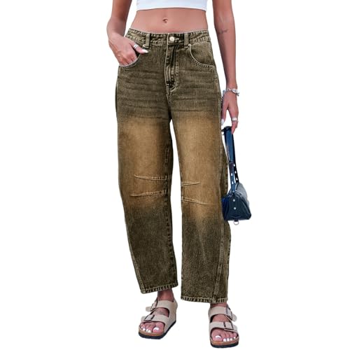 Baggy Jeans Damen: Jeans Hose Low Waist Y2K Style Harajuku E Girl Streetwear Hose Casual Baggy Vintage Denim Hose Freizeit Loose Trendy Hosen mit Breiten Beinen Schlupfjeans von Generisch