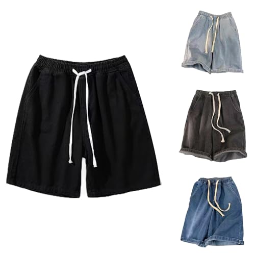 Baggy Jeans Herren Kurz Jorts Oversize Jeansshorts Basic Washed Kurze Jeanshosen Weites Bein Straight Freizeithose Locker Bermuda Shorts Leicht Sommerjeans Denim Sommerhose Jeansoptik Cargohose von Generisch