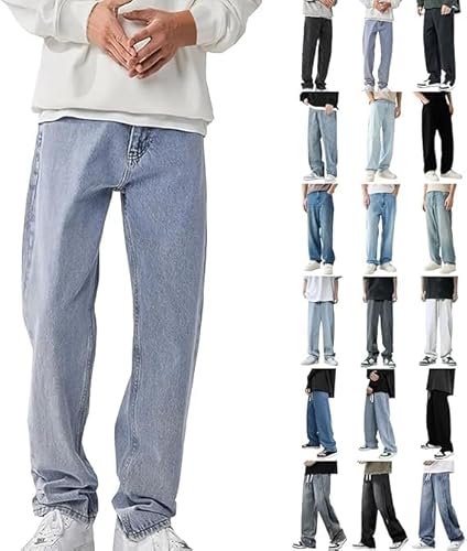 Baggy Jeans Herren Y2k Streetwear Vintage Jeanshosen Casual Loose Fit Denim Pants mit Weites Bein Lässig Männer Straight Leg Freizeithose Teenager Jungen Bootcut Jeans Herren von Generisch