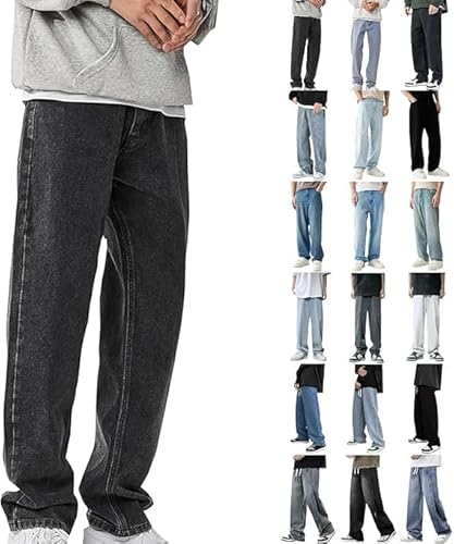 Baggy Jeans Herren Y2k Streetwear Vintage Jeanshosen Casual Loose Fit Denim Pants mit Weites Bein Lässig Männer Straight Leg Freizeithose Teenager Jungen Bootcut Jeans Herren von Generisch