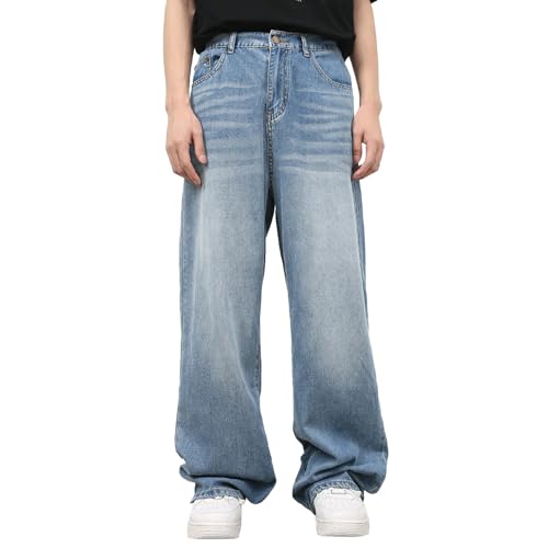 Baggy Jeans Herren Y2k Streetwear Vintage Jeanshosen Casual Loose Fit Denim Pants mit Weites Bein Lässig Männer Straight Leg Freizeithose Teenager Jungen Bootcut Jeans Herren von Generisch