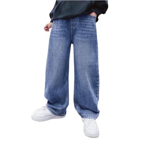 Baggy Jeans Jungen Kinder Weite Bein Denim Hosen Mit Elastische Taille und Taschen Loose Fit Stretch Cargohose Mode Frühling-Herbst Denimhose Freizeit Streetwear von Generisch