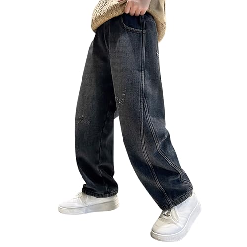 Baggy Jeans Jungen Kinder Weite Bein Denim Hosen Mit Elastische Taille und Taschen Loose Fit Stretch Cargohose Mode Frühling-Herbst Denimhose Freizeit Streetwear von Generisch