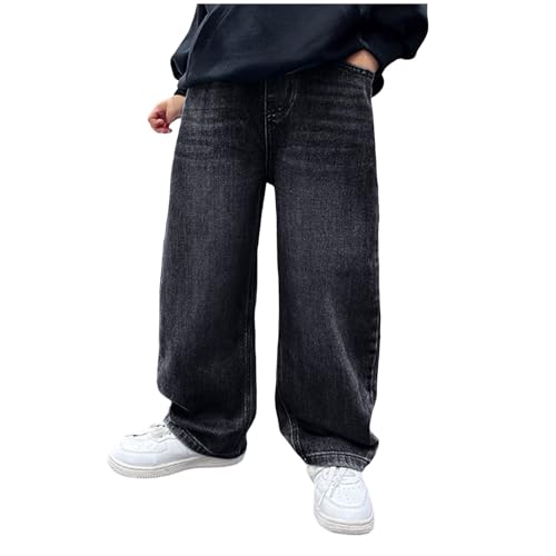 Baggy Jeans Jungen Straight Jeanshose Elastische Mit Taille Stretch Mode Denim Hosen Loose Fit Denim Vintage Hosen Lässige Weitem Bein Jeanshose Streetwear (13-14 Years) von Generisch