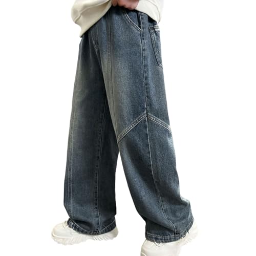 Baggy Jeans Jungs Kinder Weites Bein Jeanshosen Jungen Rapper Kostüm Denim Hose Straight Leg Denimhose Elastischem Bund Jeans Boy Mode Hip Hop Streetwear Freizeithose von Generisch