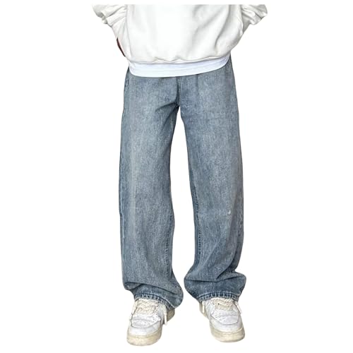 Baggy Jeans Jungs Lang Streetwear Baggy Fit Jeans Mit Knopfleiste Loose Denim Pants Straight Fit Jeans Hose Stretch Denim Männer Jeanshose Hose Mit Weitem Teenager Jungen Skateboard Hosen von Generisch