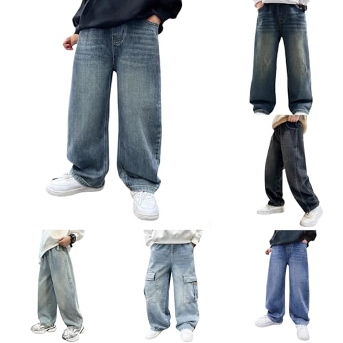 Baggy Jeans Jungs Straight Jeanshose mit Elastischem Bund und Taschen Kinder Denimhose Loose Fit Cargohose Hosen Mode Einfarbige Sommerhose Stretch Freizeithose Blue 170 Baggy Jeans Jungs Straight Jeanshose mit Elastischem Bund und Taschen Kinder Denimhose Loose Fit Cargohose Hosen Mode Einfarbige Sommerhose Stretch Freizeithose Blue 170 von Generisch