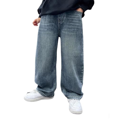 Baggy Jeans Jungs Straight Leg Denimhose Elastischem Bund Cargo Jeans Cargohose Jogginghose 164 Weites Bein Jeanshosen Kinder Barrel Denim Hose Wanderhose Freizeithose Streetwear Lang Trousers von Generisch