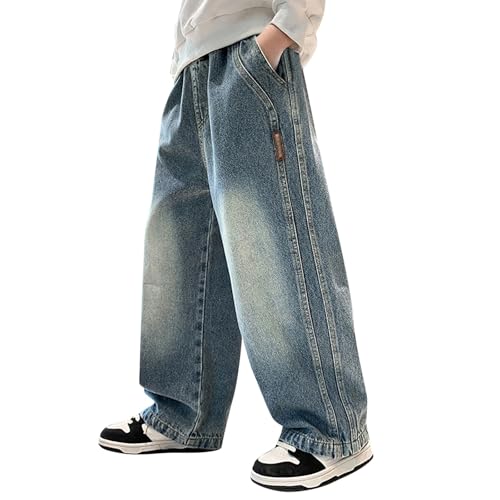 Baggy Jeans Jungs Vintage Hosen Straight Leg Jeanshose Mit Elastischem Bund Loose Fit Cargohose Denim Hose Streetwear Freizeithose Weites Bein Jungen Kinder 4-15 Jahre von Generisch