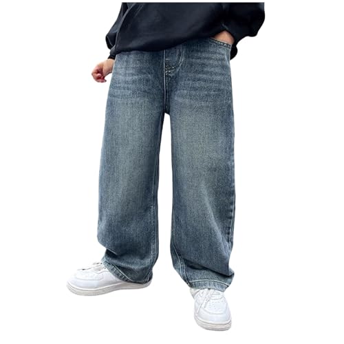 Baggy Jeans Jungs Weite Bein Denim Hosen Mit Elastische Taille und Taschen Baggy Jeans Jungen Kinder Stretch Denimhose Loose Fit Jeanshose Cargohose Freizeit Streetwear (01 Blue, 11-12 Years) von Generisch