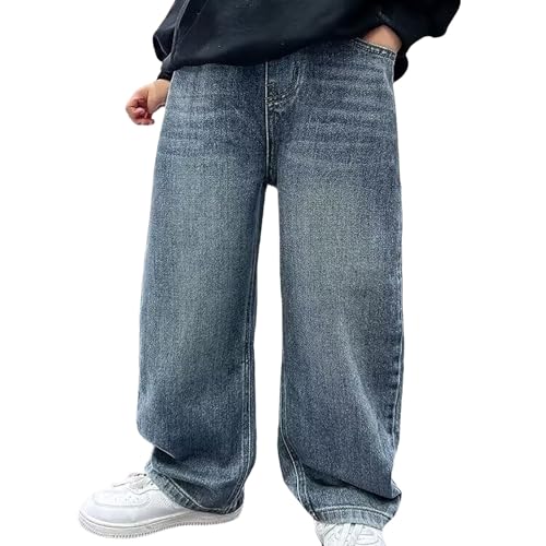 Baggy Jeans Jungs Weitem Bein Jogginghose für Mollige Kinder Straight Leg Jeanshose mit Elastischem Bund und Taschen Loose Fit Denimhose Jungen Loose Fit Cargohose Freizeit Streetwear 3-16 Jahre von Generisch