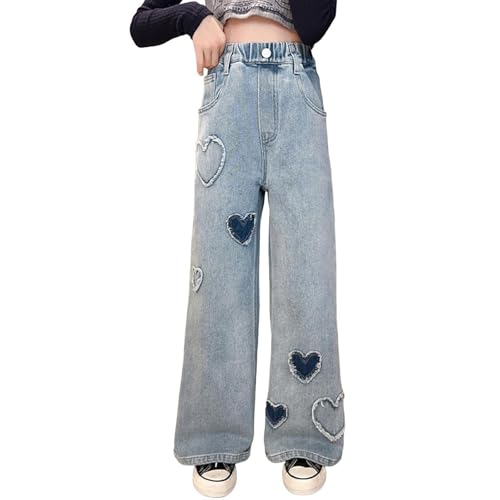 Baggy Jeans Mädchen Weites Bein Jeanshose Elastic Waist High Waist Wide Leg Freizeithose Pants Girls Hosen für Kinder Loose Streetwear Y2K Schlaghose Hohe Taille Cargo Hose Frühling Sommer von Generisch