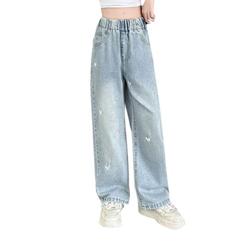 Baggy Jeans Mädchen Weites Bein Jeanshose mit Elastische Taille Lange Jeans Schlaghose Loose High Waist Demin Hosen mit Tasche Teenager Mädchen Y2K Streetwear Boyfriend Jeanshosen Kinder 3-17 Jahre von Generisch