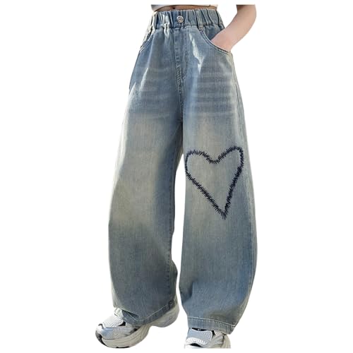 Baggy Jeans Mädchen Weites Bein Jeanshose mit Elastische Taille Outdoorhose Bequeme Breite Hose High Waist Freizeithose Y2K Jean Hip Hop Hosen Lockere Pants Schlaghose für 4-15 Jahre Kinder von Generisch