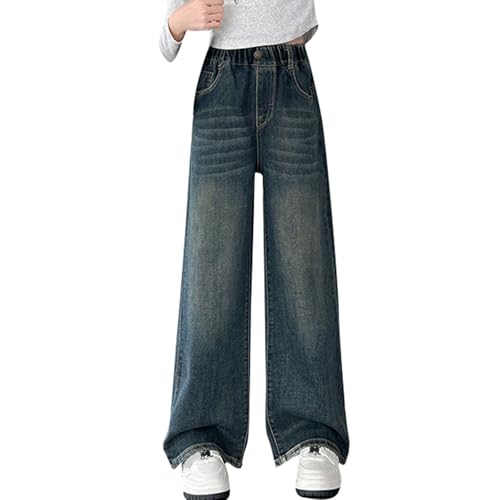 Baggy Jeans Mädchen Weites Bein Jeanshose mit Elastische Taille Outdoorhose Bequeme Breite Hose High Waist Freizeithose Y2K Jean Hip Hop Hosen Lockere Pants Schlaghose für 4-15 Jahre Kinder von Generisch