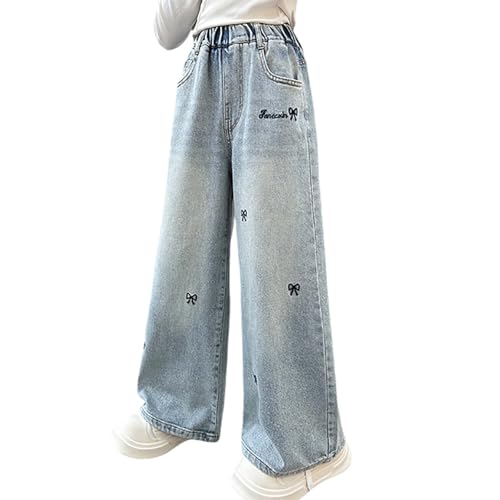 Baggy Jeans Mädchen Weites Bein Jeanshose mit Elastische Taille Outdoorhose Bequeme Breite Hose High Waist Freizeithose Y2K Jean Hip Hop Hosen Lockere Pants Schlaghose für 4-15 Jahre Kinder von Generisch
