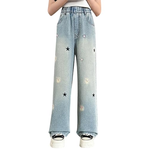 Baggy Jeans Mädchen Weites Bein Jeanshose mit Elastische Taille Outdoorhose Bequeme Breite Hose High Waist Freizeithose Y2K Jean Hip Hop Hosen Lockere Pants Schlaghose für 4-15 Jahre Kinder von Generisch