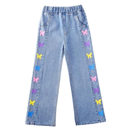 Baggy Jeans Mädchen Weites Bein Jeanshose mit Elastische Taille Outdoorhose Bequeme Breite Hose High Waist Freizeithose Y2K Jean Hip Hop Hosen Lockere Pants Schlaghose für 4-15 Jahre Kinder von Generisch