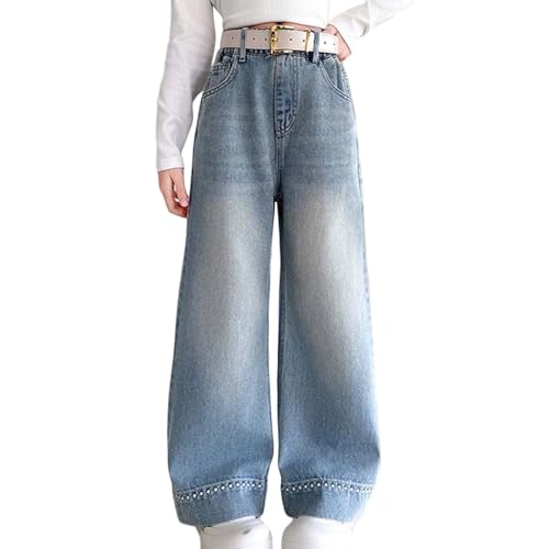 Baggy Jeans Mädchen Weites Bein Jeanshose mit Elastische Taille und Taschen Freizeithose Y2K Jean Hosen Lockere Pants Lässige Stilvolle Denim-Jeans für 5-17 Mädchen von Generisch