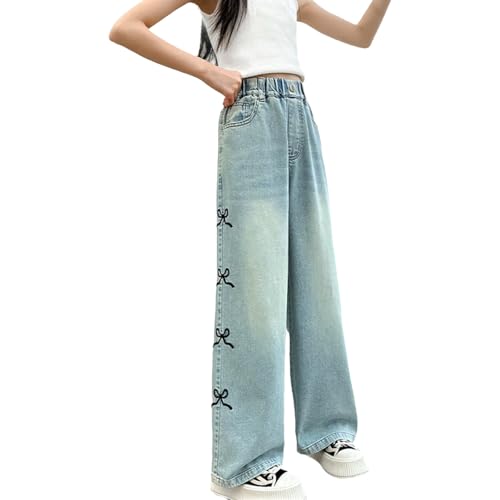 Baggy Jeans Mädchen Weites Bein Jeanshose Elastic Waist High Waist Wide Leg Freizeithose Pants Girls Hosen für Kinder Loose Streetwear Y2K Schlaghose Hohe Taille Cargo Hose Frühling Sommer von Generisch