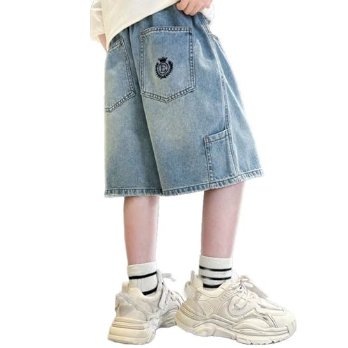 Baggy Jeans Shorts Jungs Sommer Kurze Hose mit Elastischem Bund Kinder Jungen Denimhose Loose Weites Bein Jeanshose Streetwear Straight Denim Shorts Mädchen Mode Cargohose 1-14 Jahre von Generisch